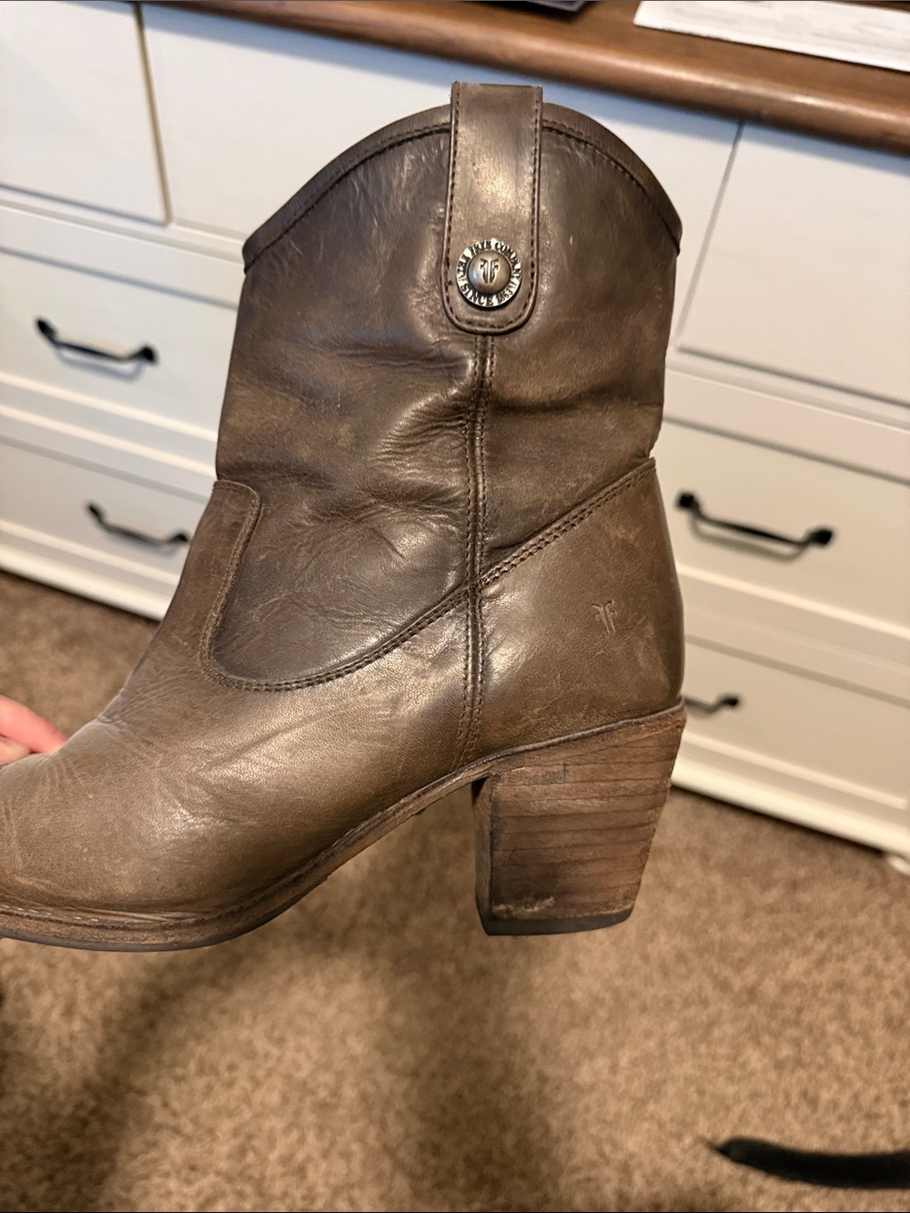 Frye Taupe Leather Western Ankle Bootie - Picture 3 of 5